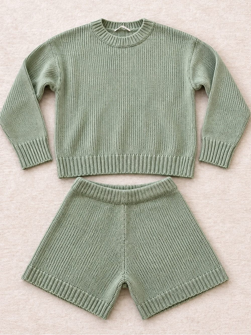 Knit Sweater & Shorts Set - Sage Green